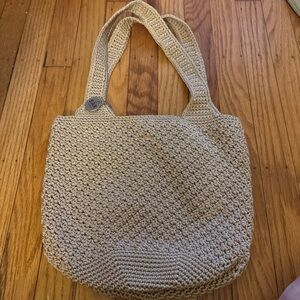 The Sak Tan/Beige Knitted/Crocheted Shoulder Strap Bag Handbag Purse